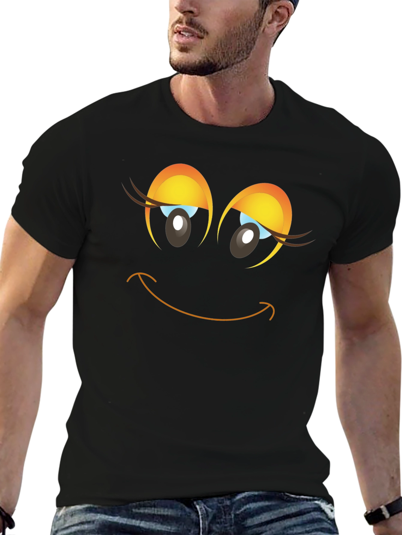 Smiling Face Graphic Black T-Shirt