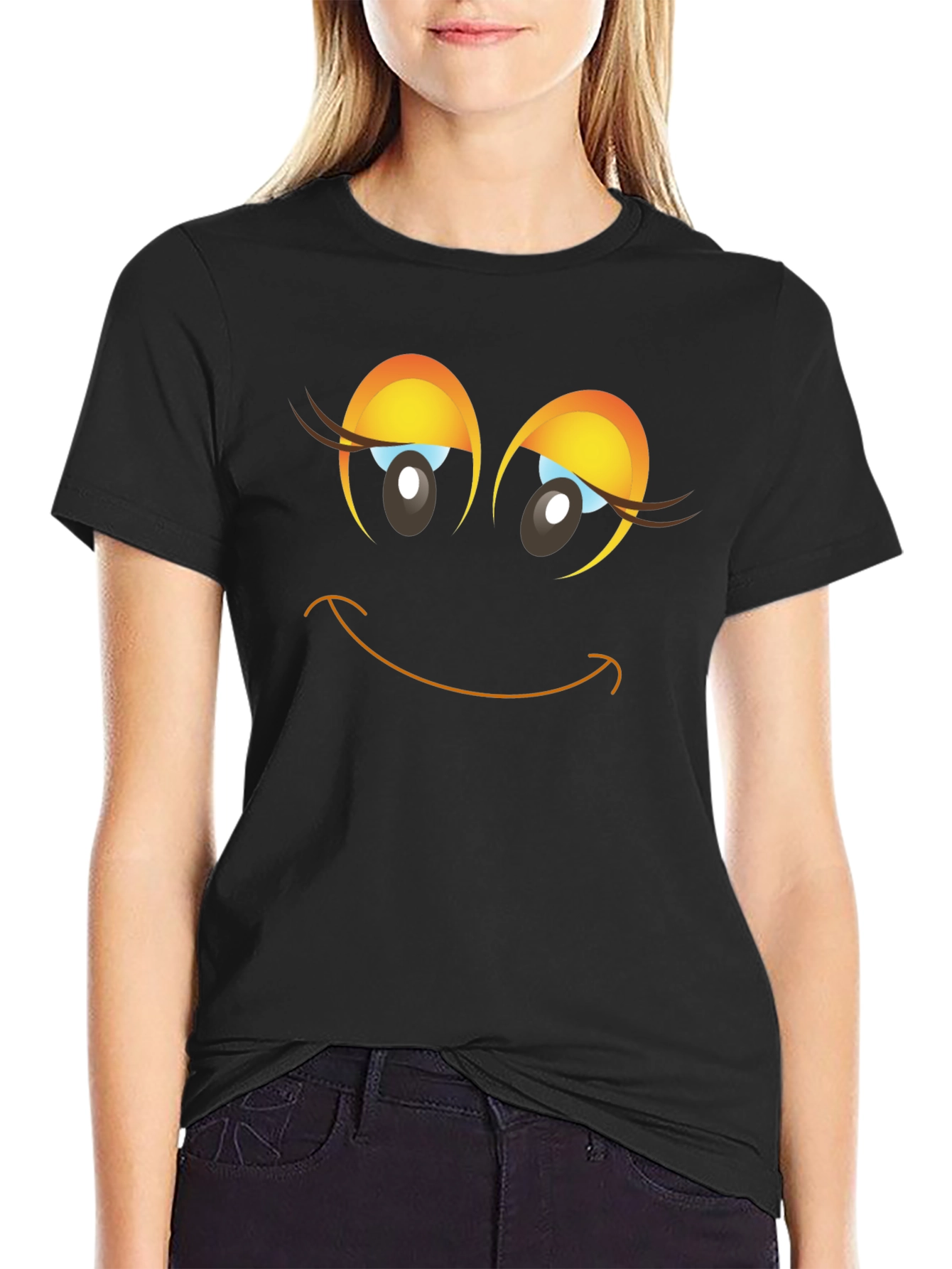 Smiling Face Graphic Black T-Shirt