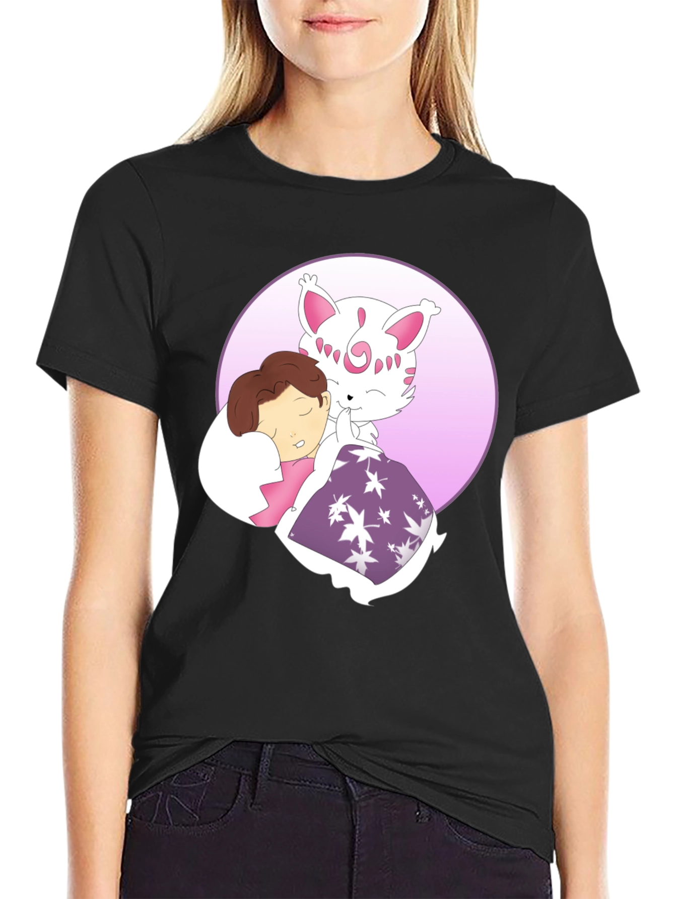 Cute Cartoon Character Graphic Black T-Shirt