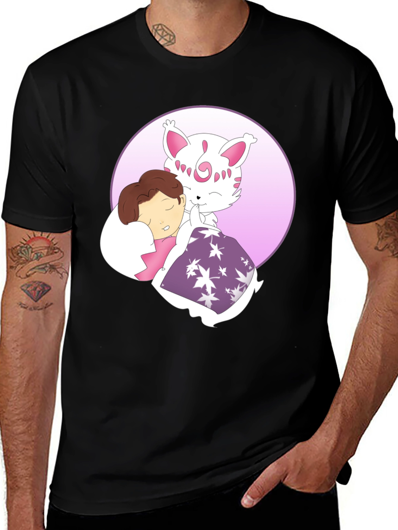 Cute Cartoon Character Graphic Black T-Shirt