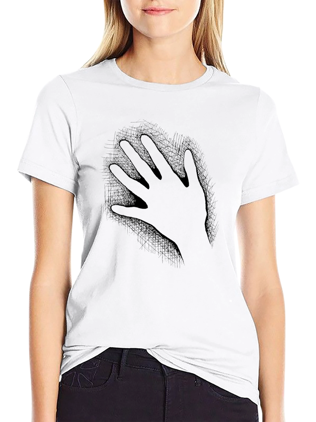 Mens Black T-Shirt - Hand Print Design