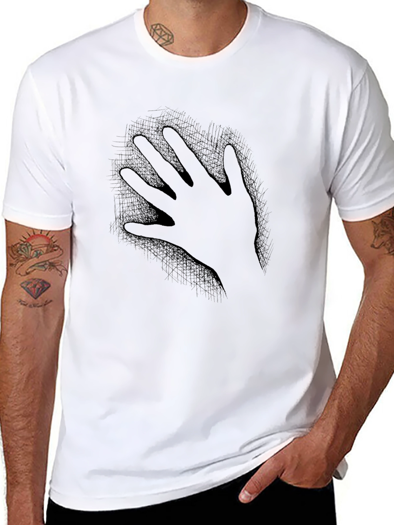 Mens Black T-Shirt - Hand Print Design