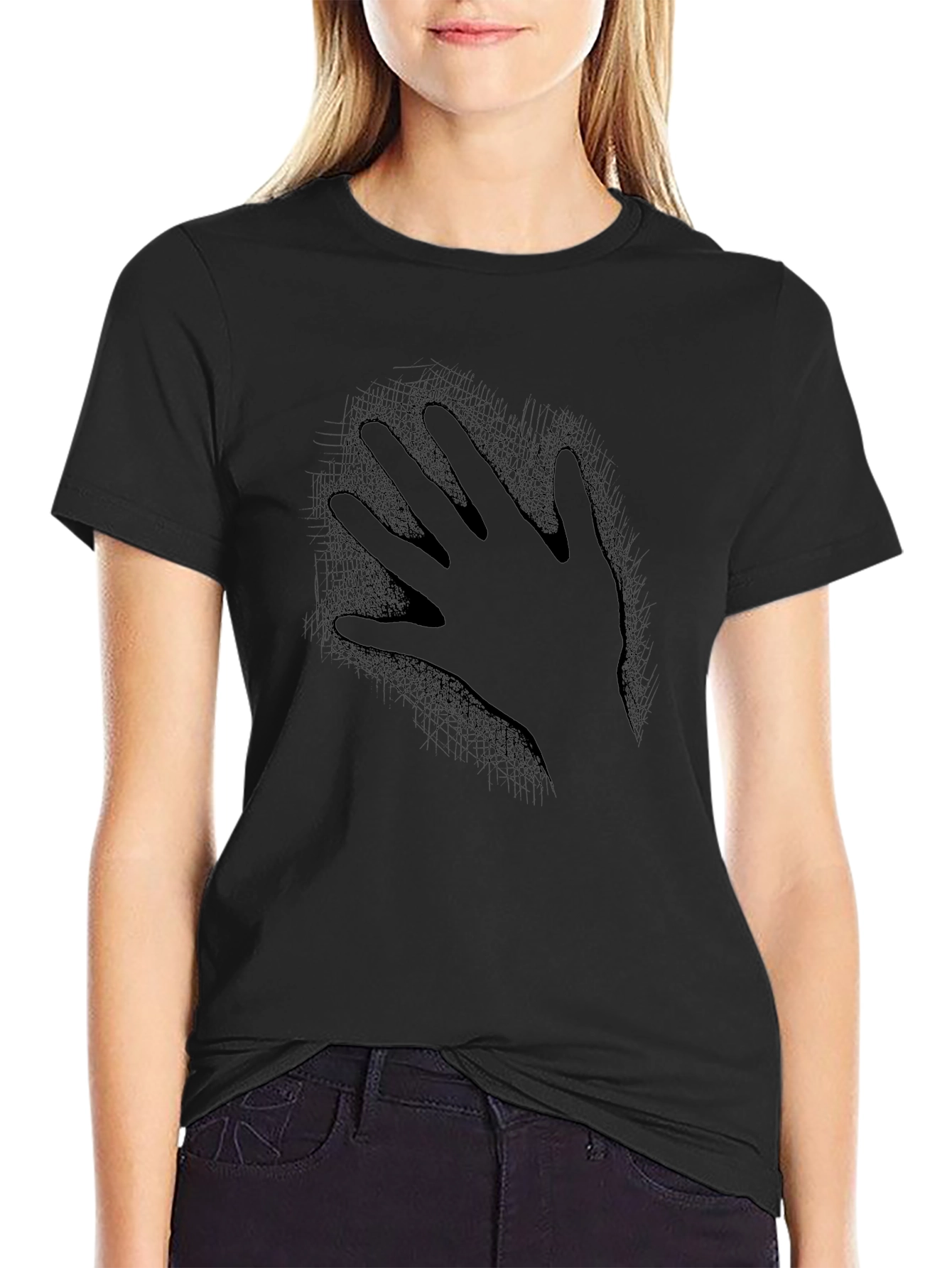 Mens Black T-Shirt - Hand Print Design