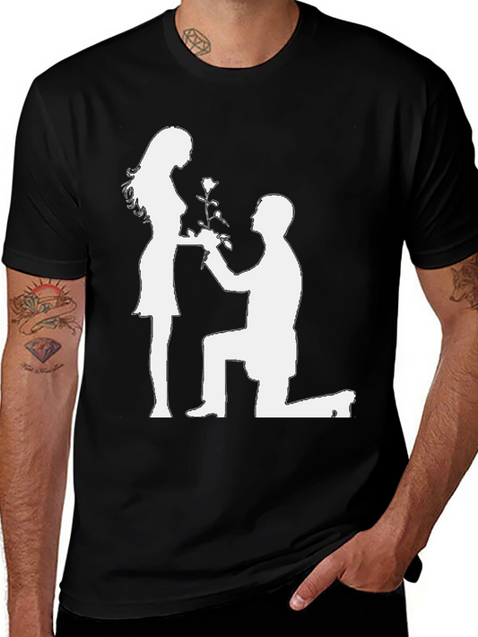 Romantic Proposal T-Shirt - Black Cotton Graphic Tee