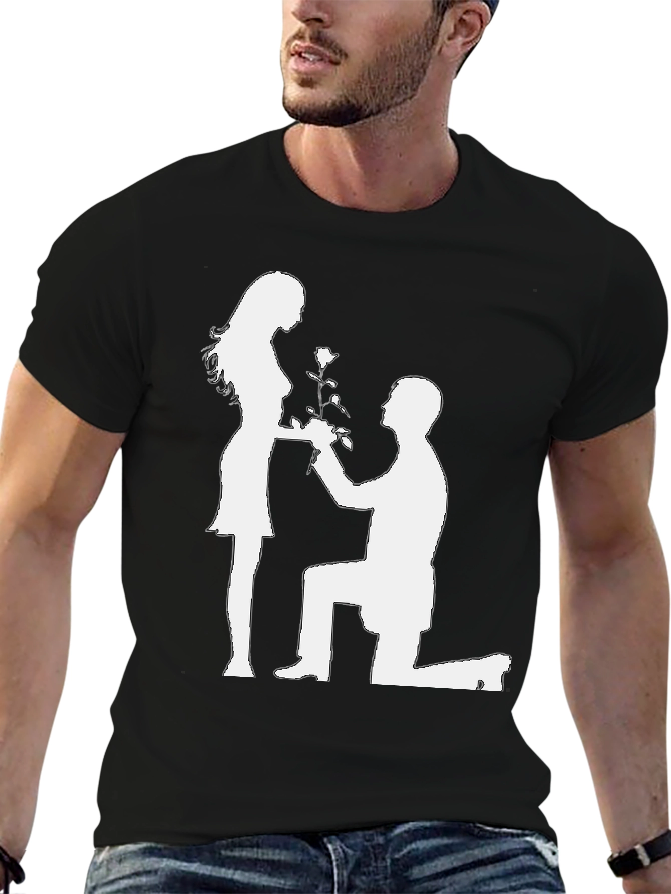 Romantic Proposal T-Shirt - Black Cotton Graphic Tee