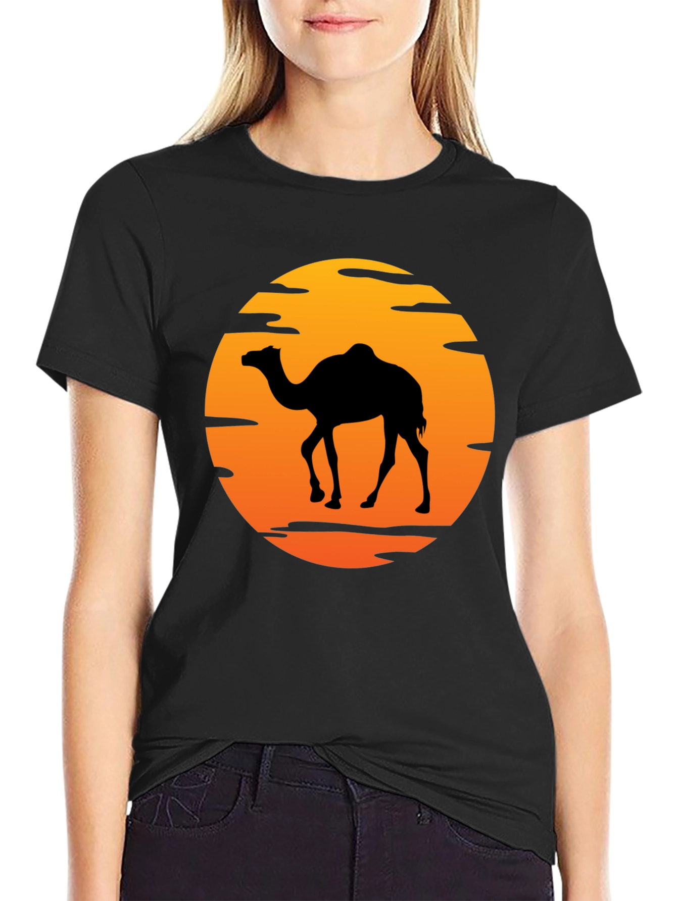 Camel Silhouette Sunset Graphic T-Shirt