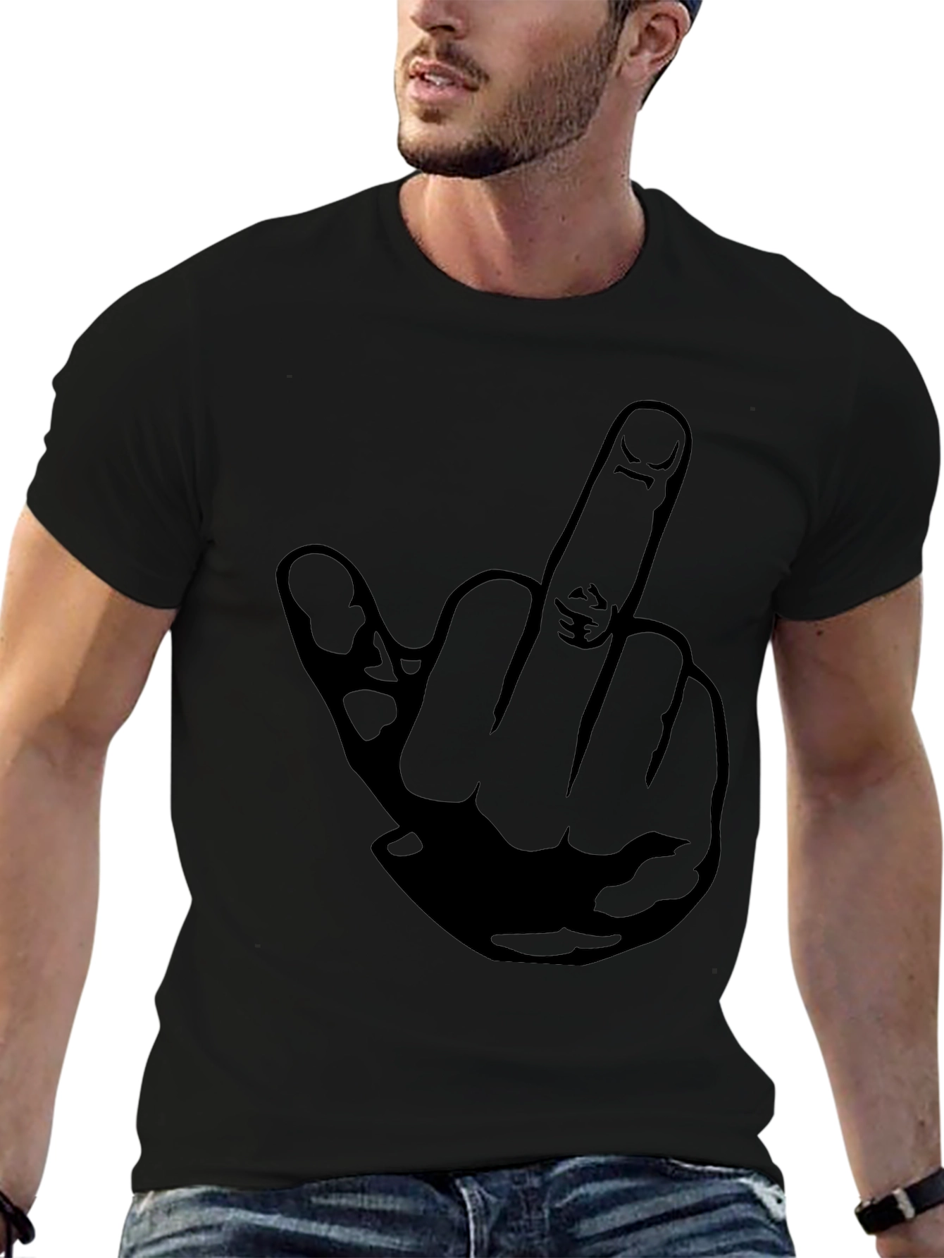 Middle Finger Graphic Tee - Black Cotton T-Shirt