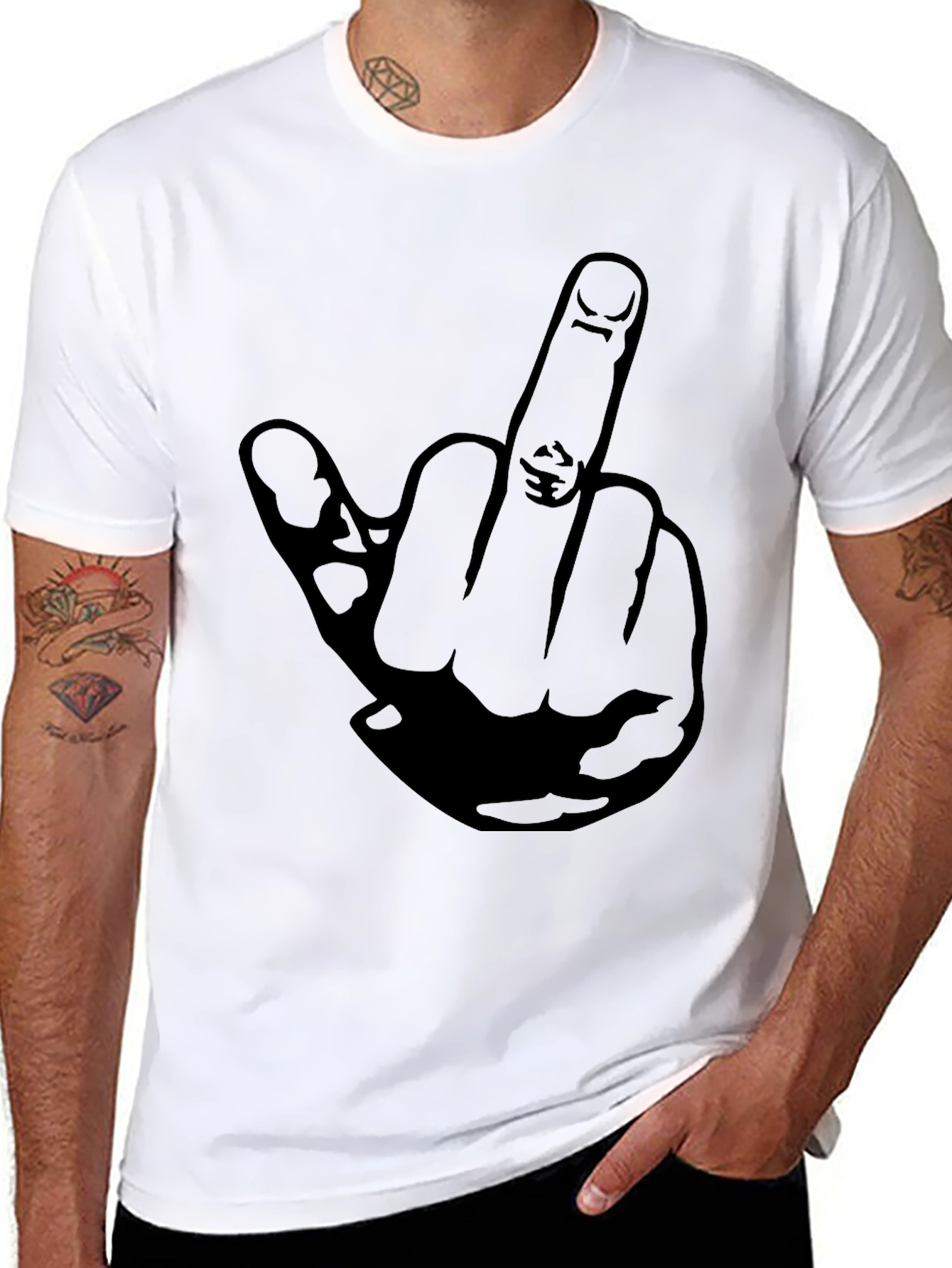 Middle Finger Graphic Tee - Black Cotton T-Shirt