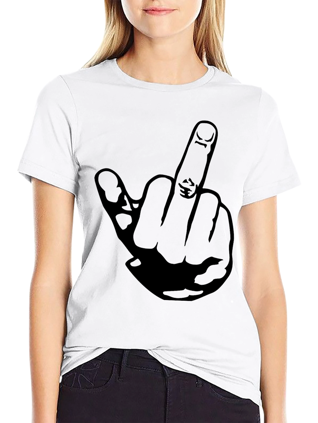 Middle Finger Graphic Tee - Black Cotton T-Shirt