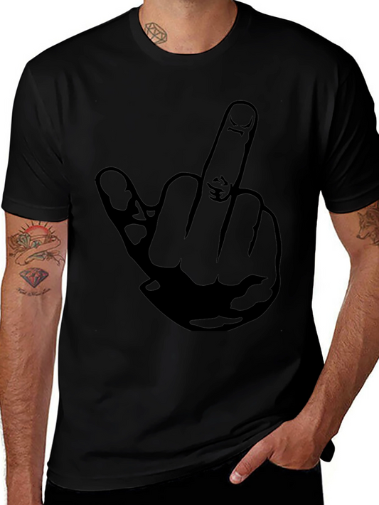 Middle Finger Graphic Tee - Black Cotton T-Shirt