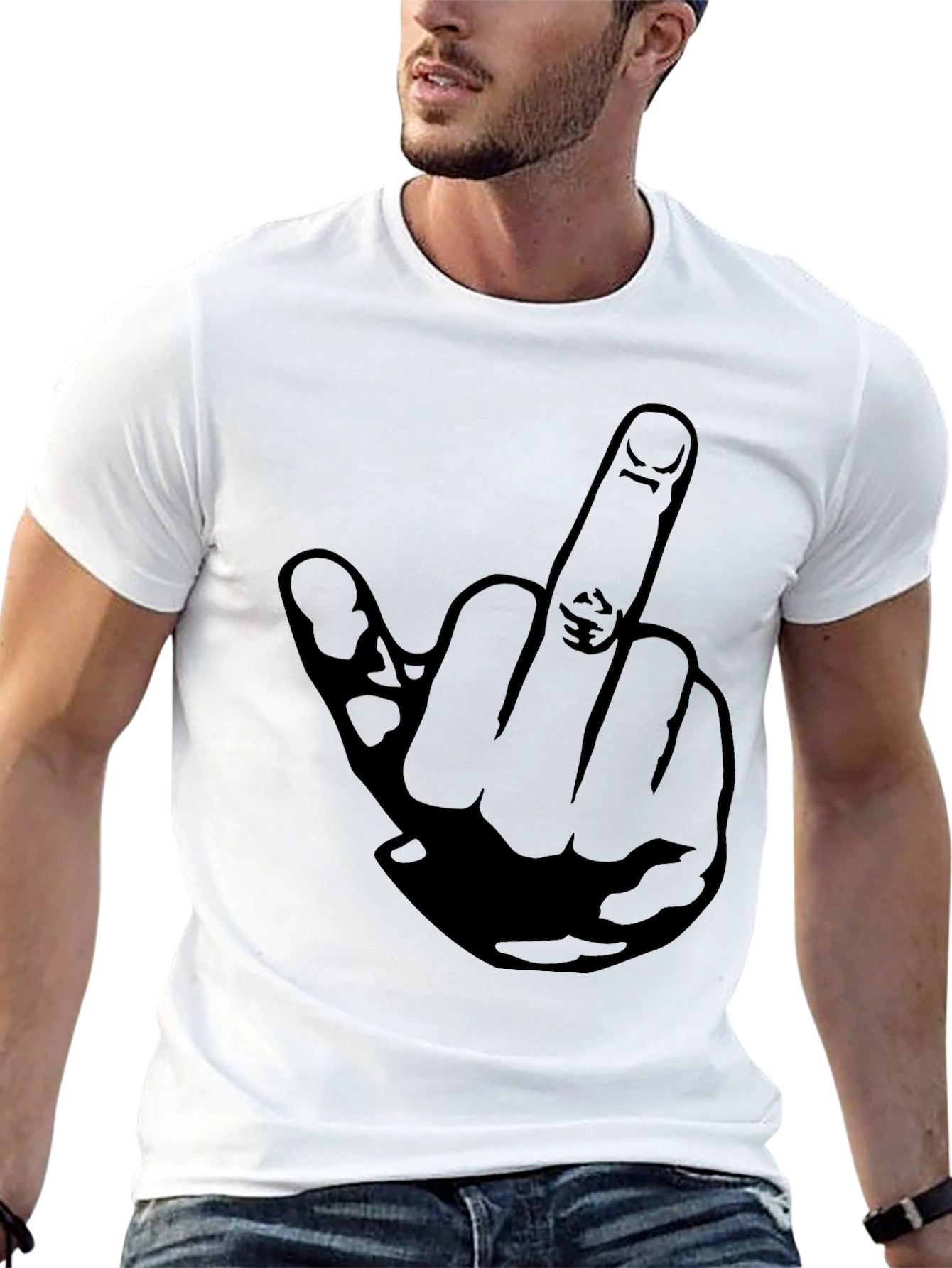 Middle Finger Graphic Tee - Black Cotton T-Shirt