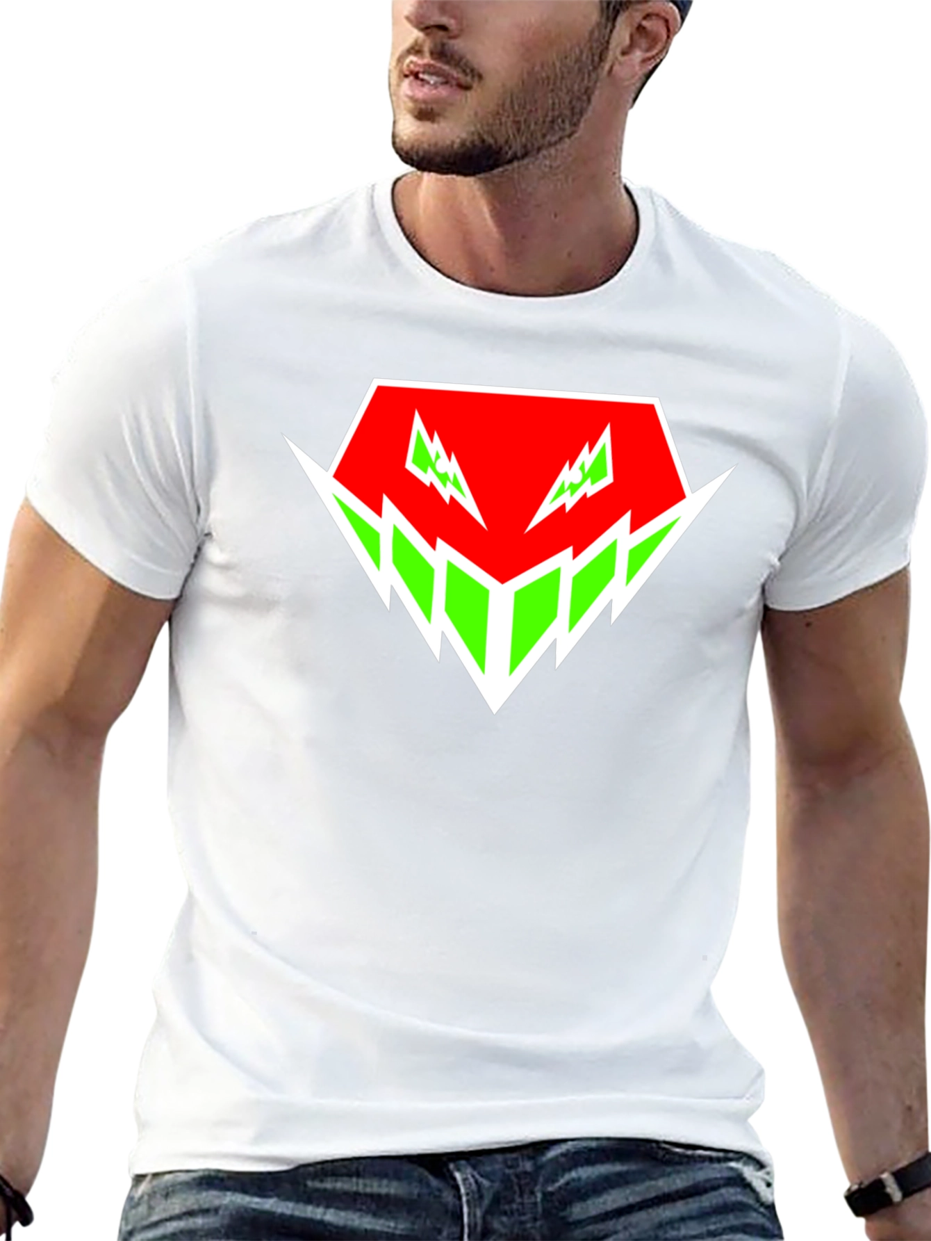 Edgy Graphic Tee - Red & Green Abstract Design