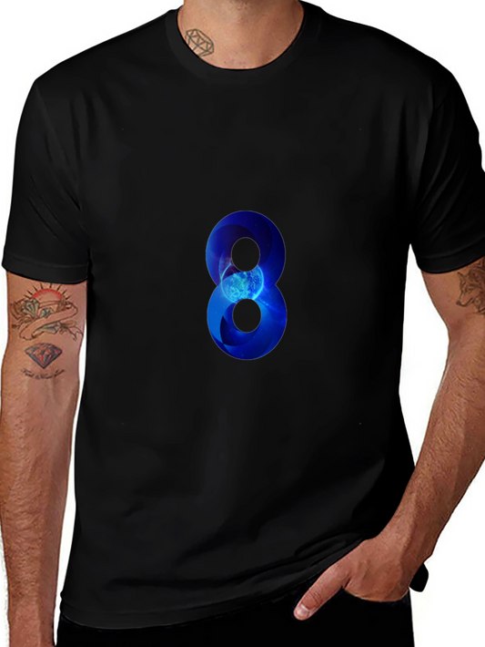 Blue Number 8 Graphic Print Black T-Shirt