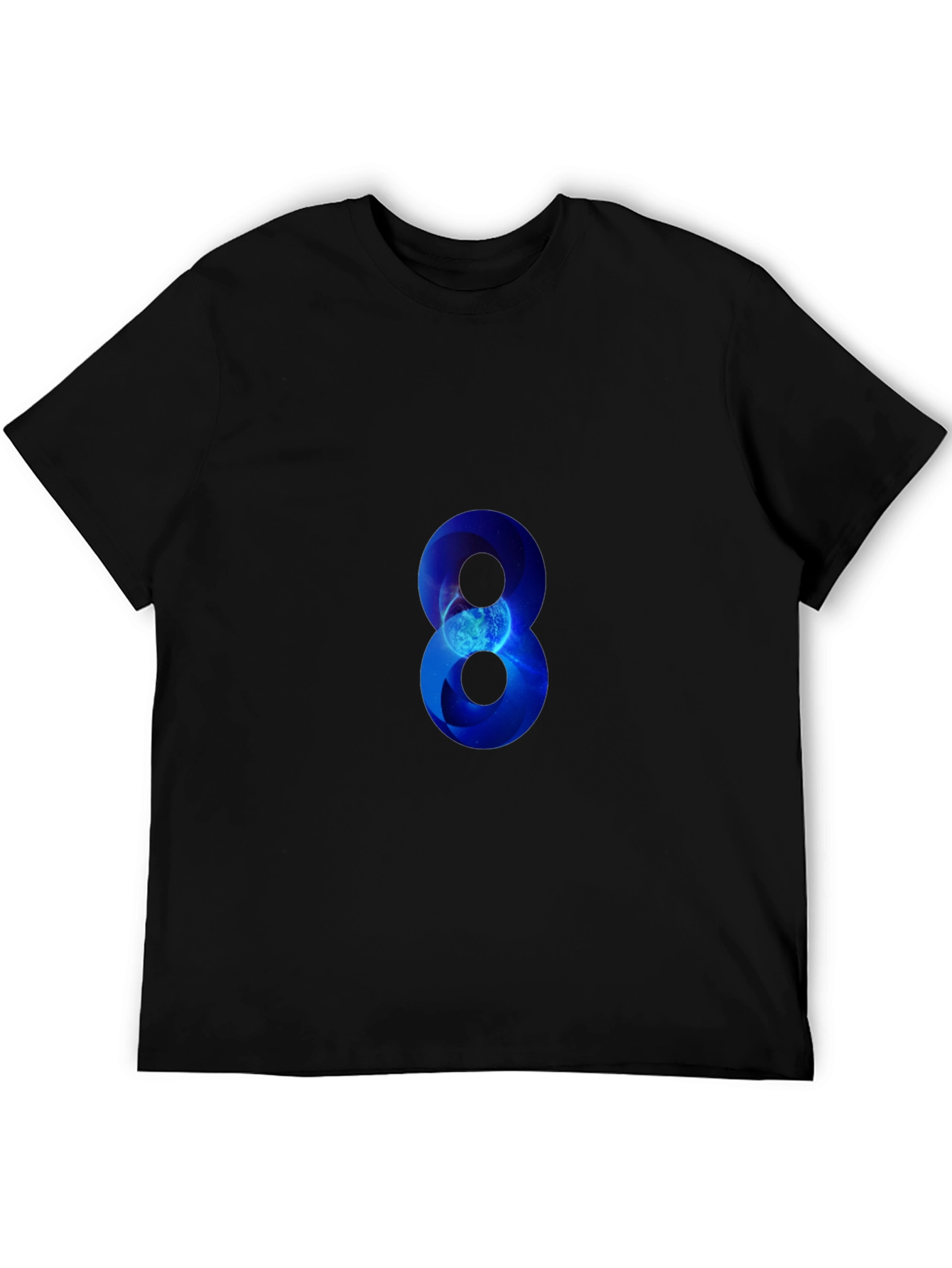Blue Number 8 Graphic Print Black T-Shirt