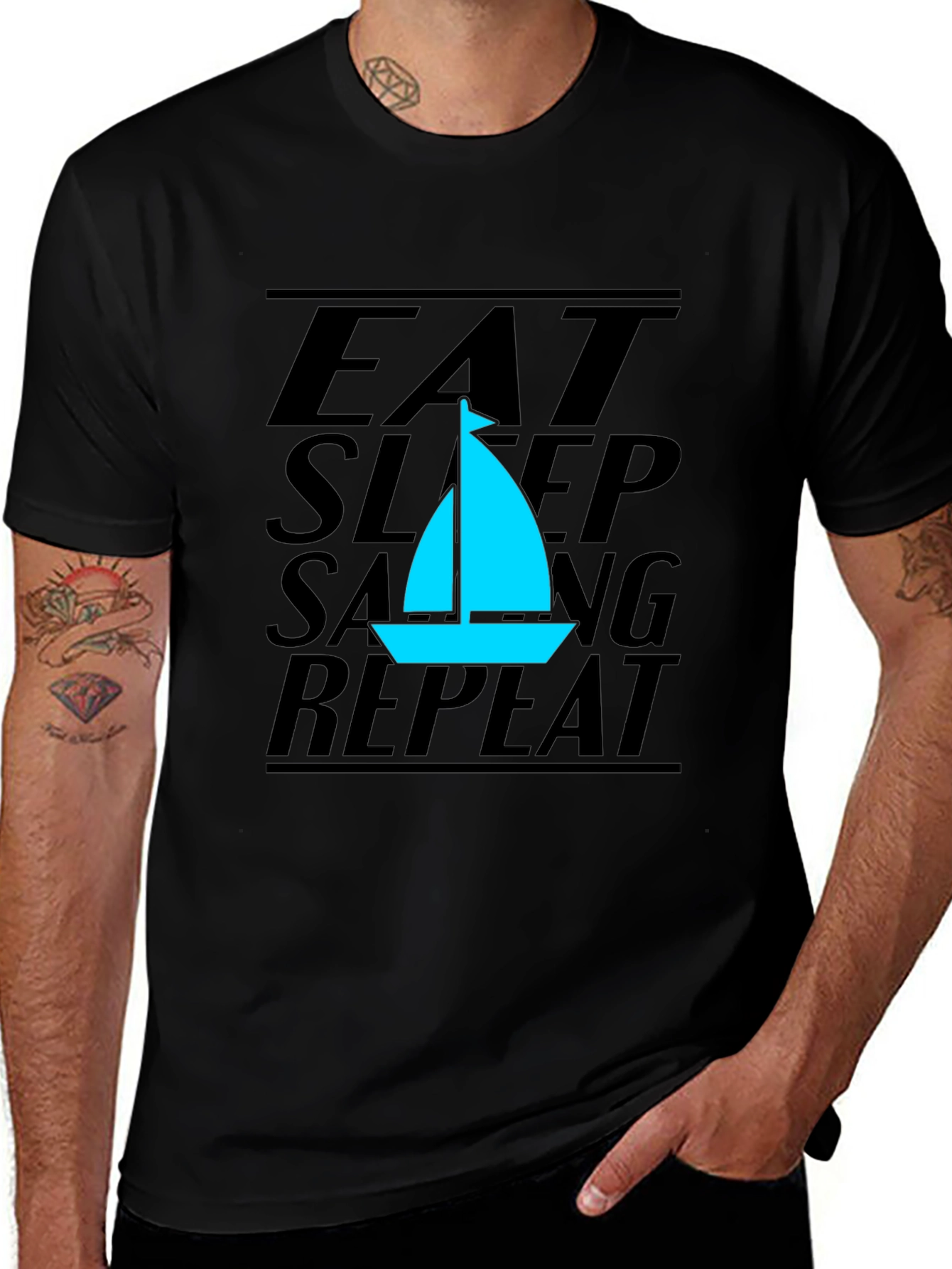 Eat Sleep Sailing Repeat Black T-Shirt