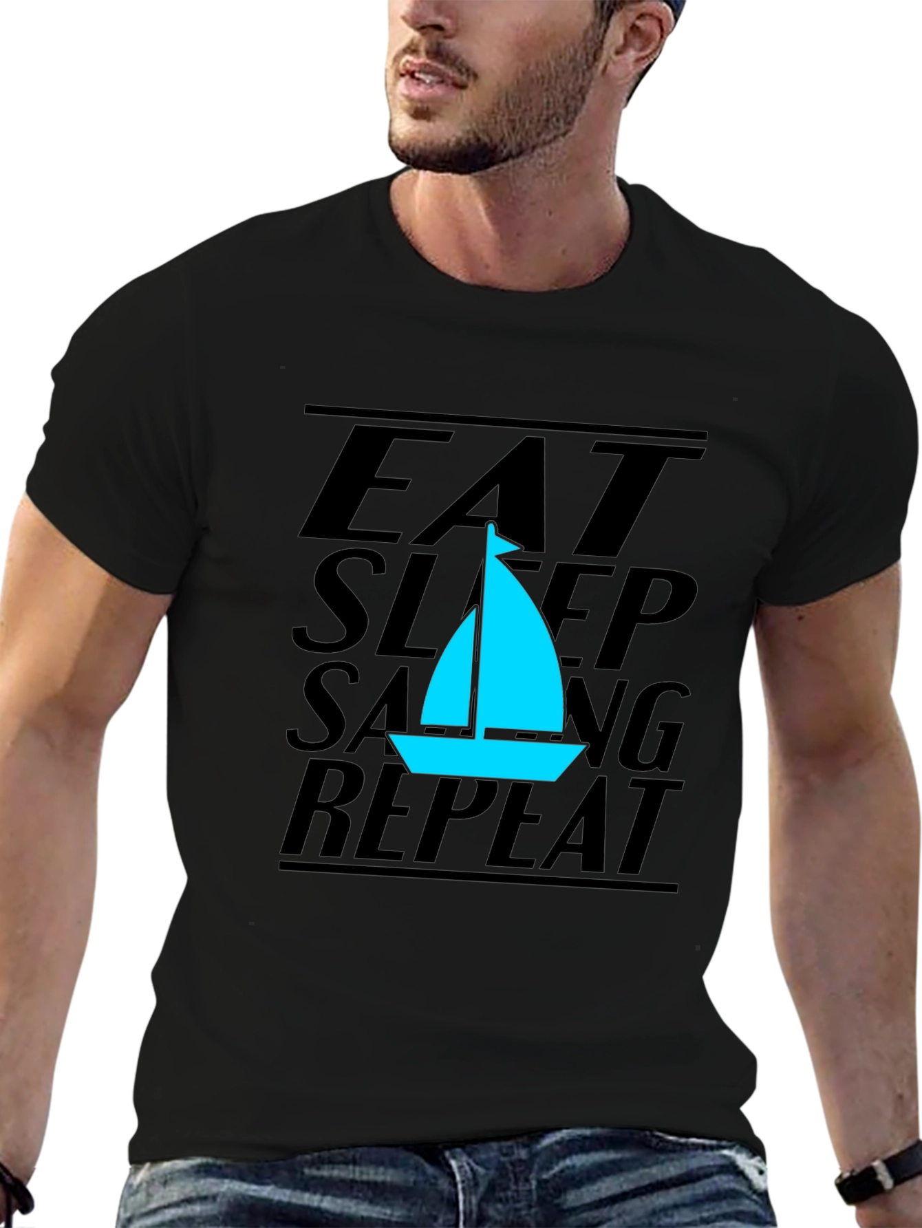 Eat Sleep Sailing Repeat Black T-Shirt