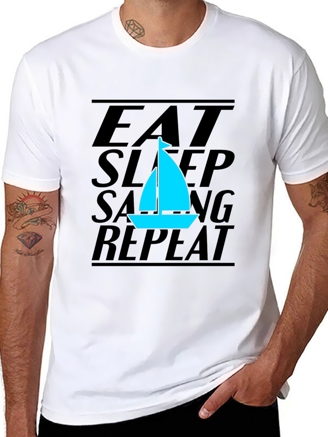 Eat Sleep Sailing Repeat Black T-Shirt