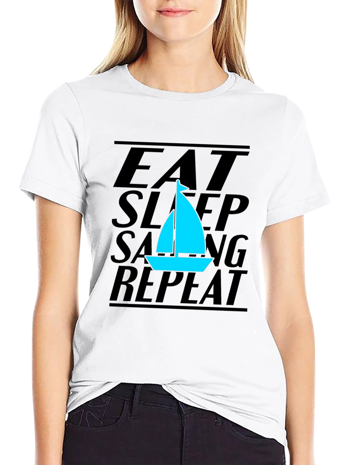 Eat Sleep Sailing Repeat Black T-Shirt