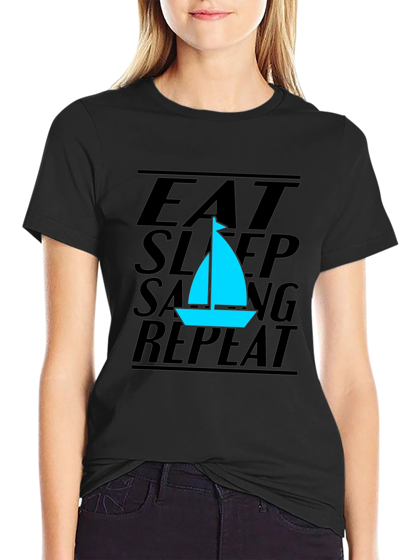 Eat Sleep Sailing Repeat Black T-Shirt