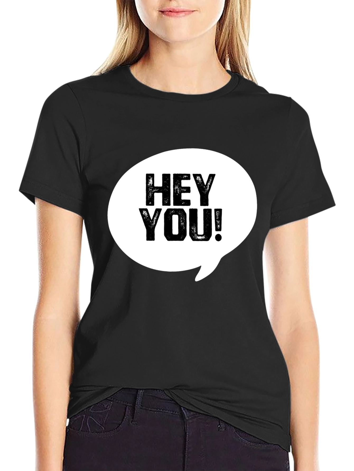 Hey You! Graphic Print Crew Neck T-Shirt