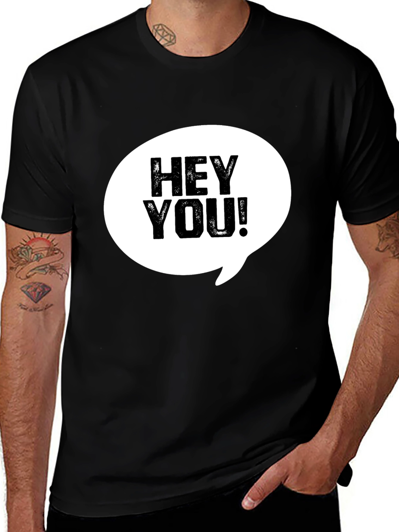 Hey You! Graphic Print Crew Neck T-Shirt
