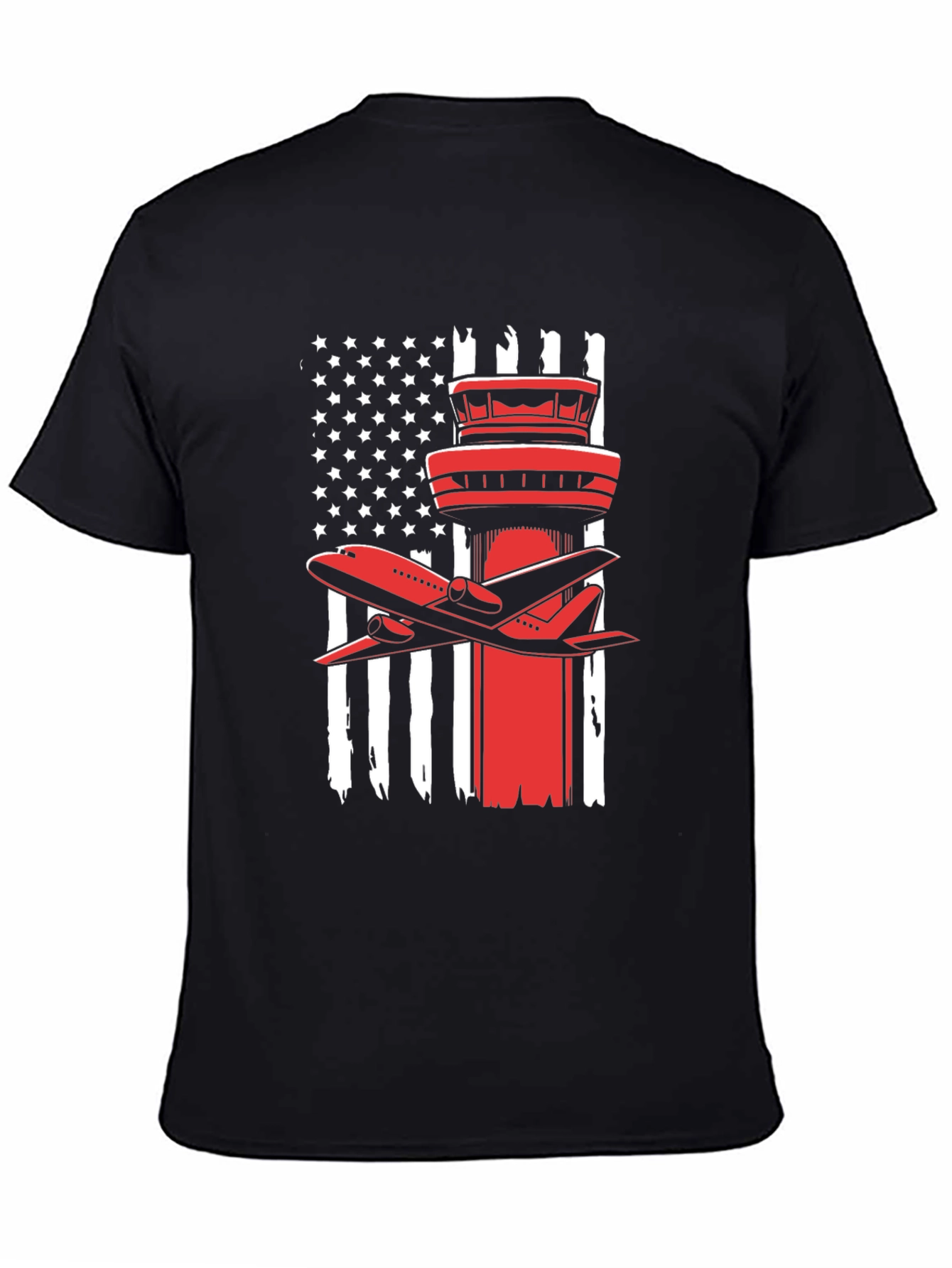 Patriotic Airplane T-Shirt: American Flag Airport Tower