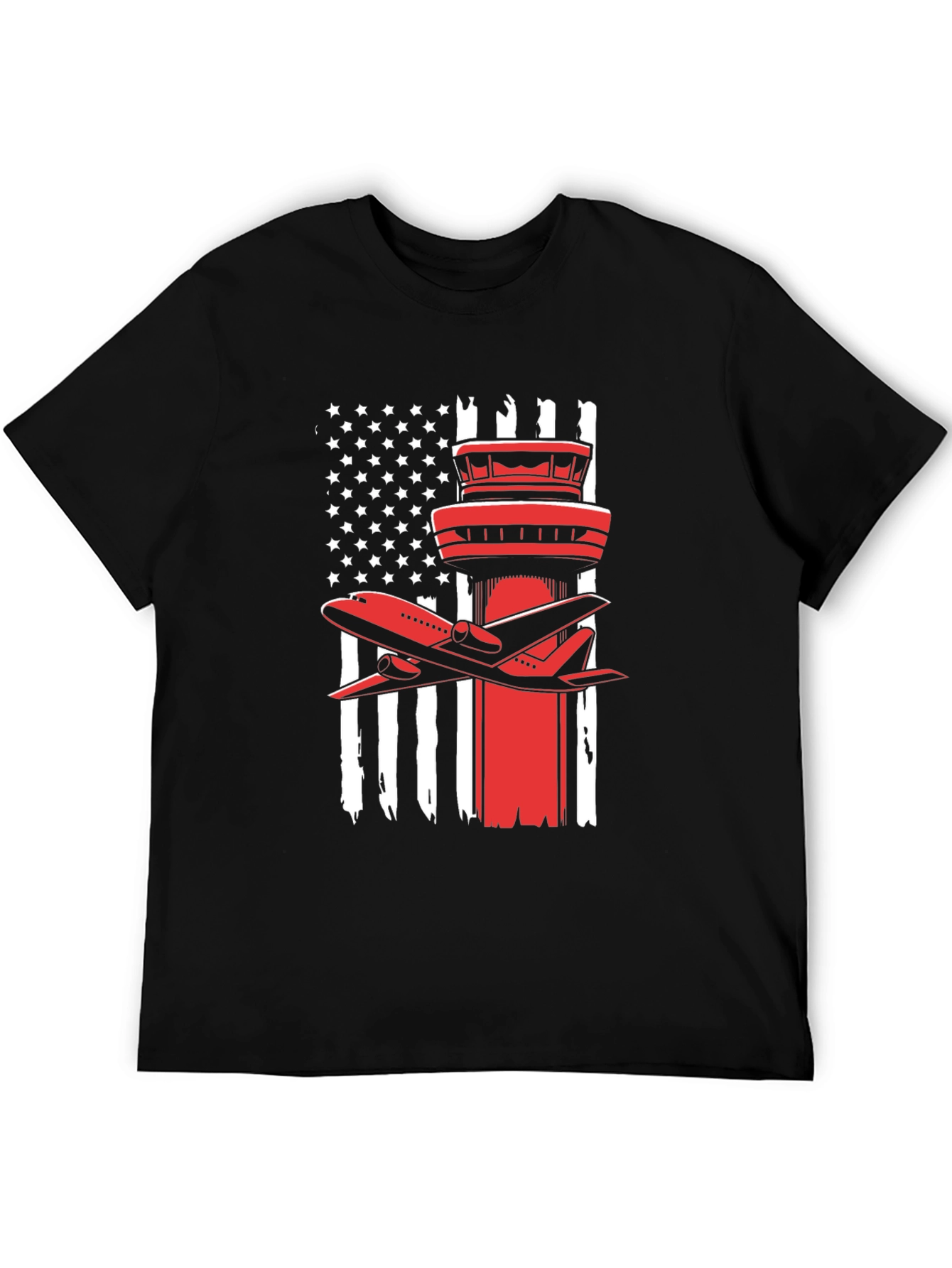 Patriotic Airplane T-Shirt: American Flag Airport Tower