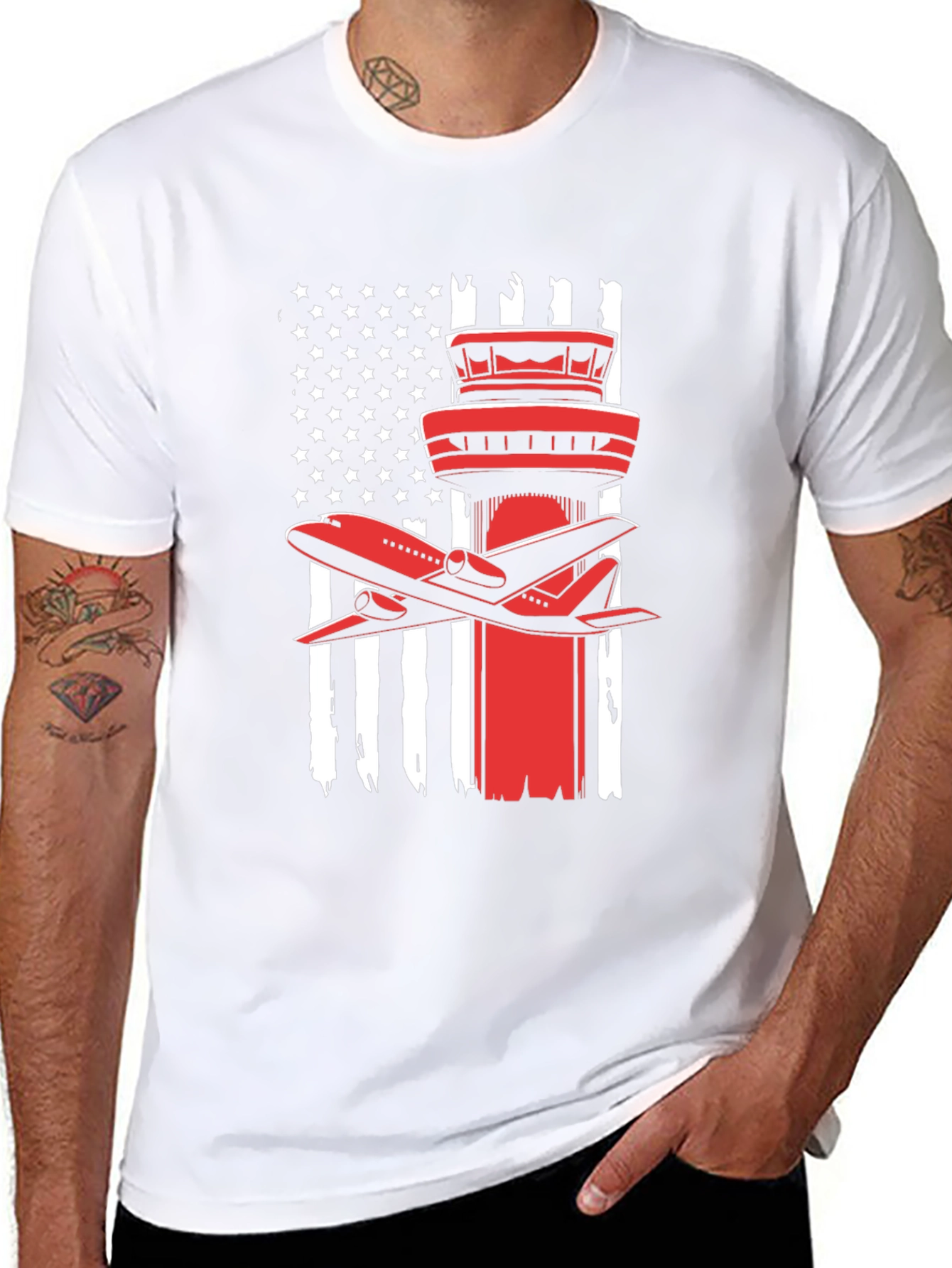 Patriotic Airplane T-Shirt: American Flag Airport Tower