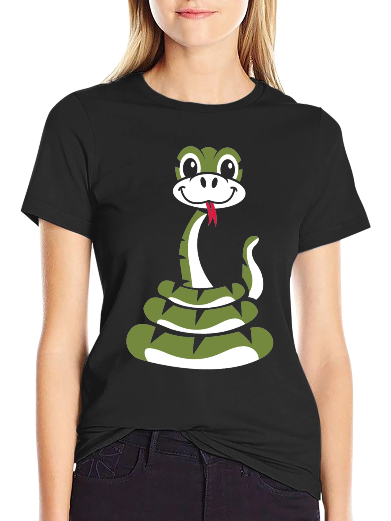 Snake Cartoon Graphic Black T-Shirt