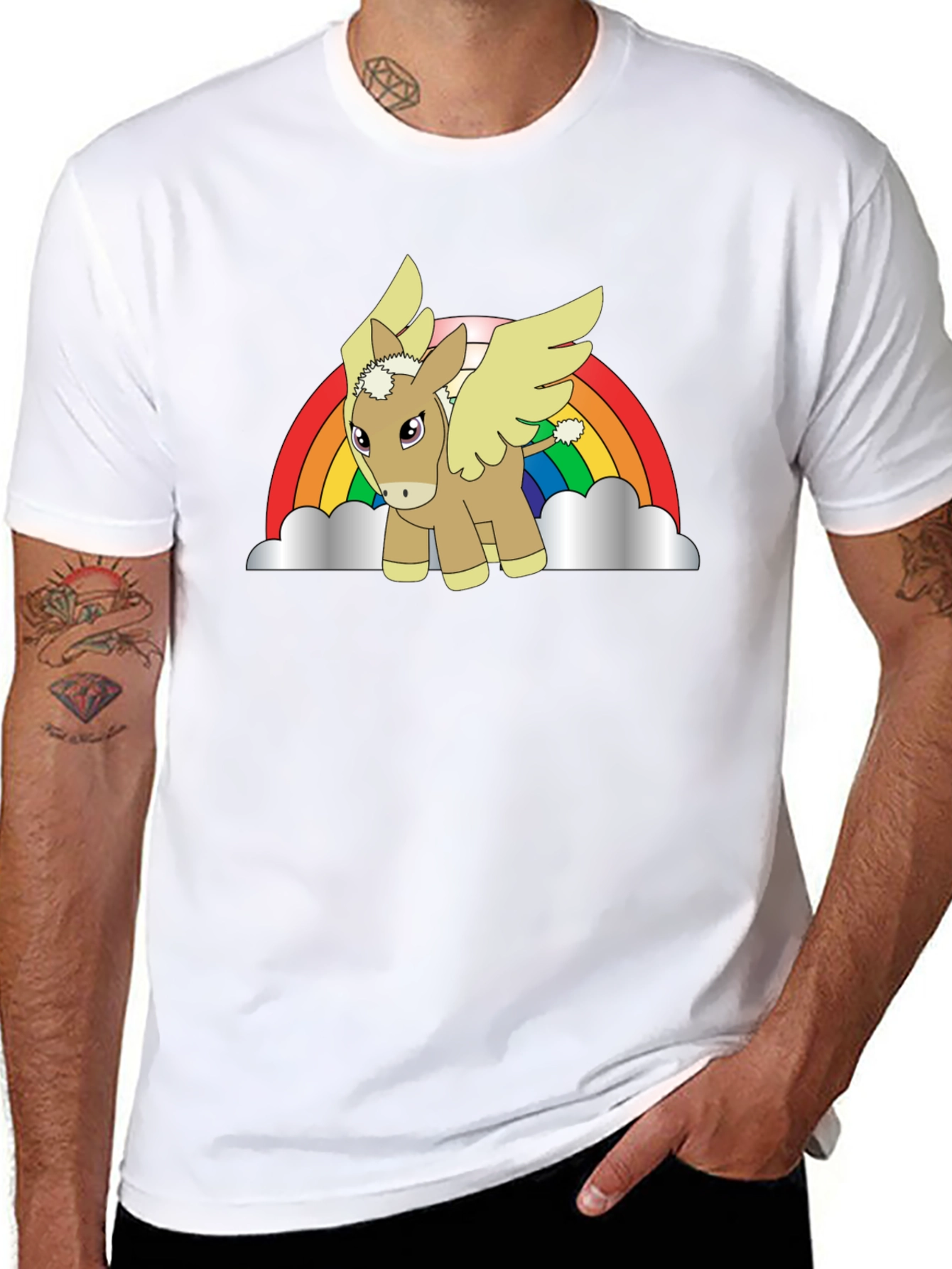 Rainbow Donkey Pegasus Black T-Shirt