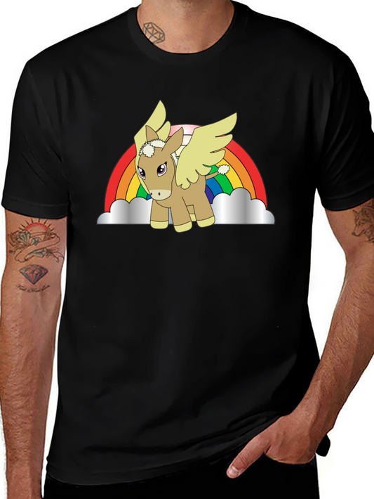 Rainbow Donkey Pegasus Black T-Shirt