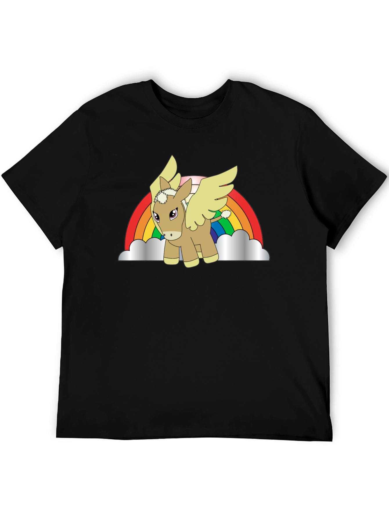 Rainbow Donkey Pegasus Black T-Shirt