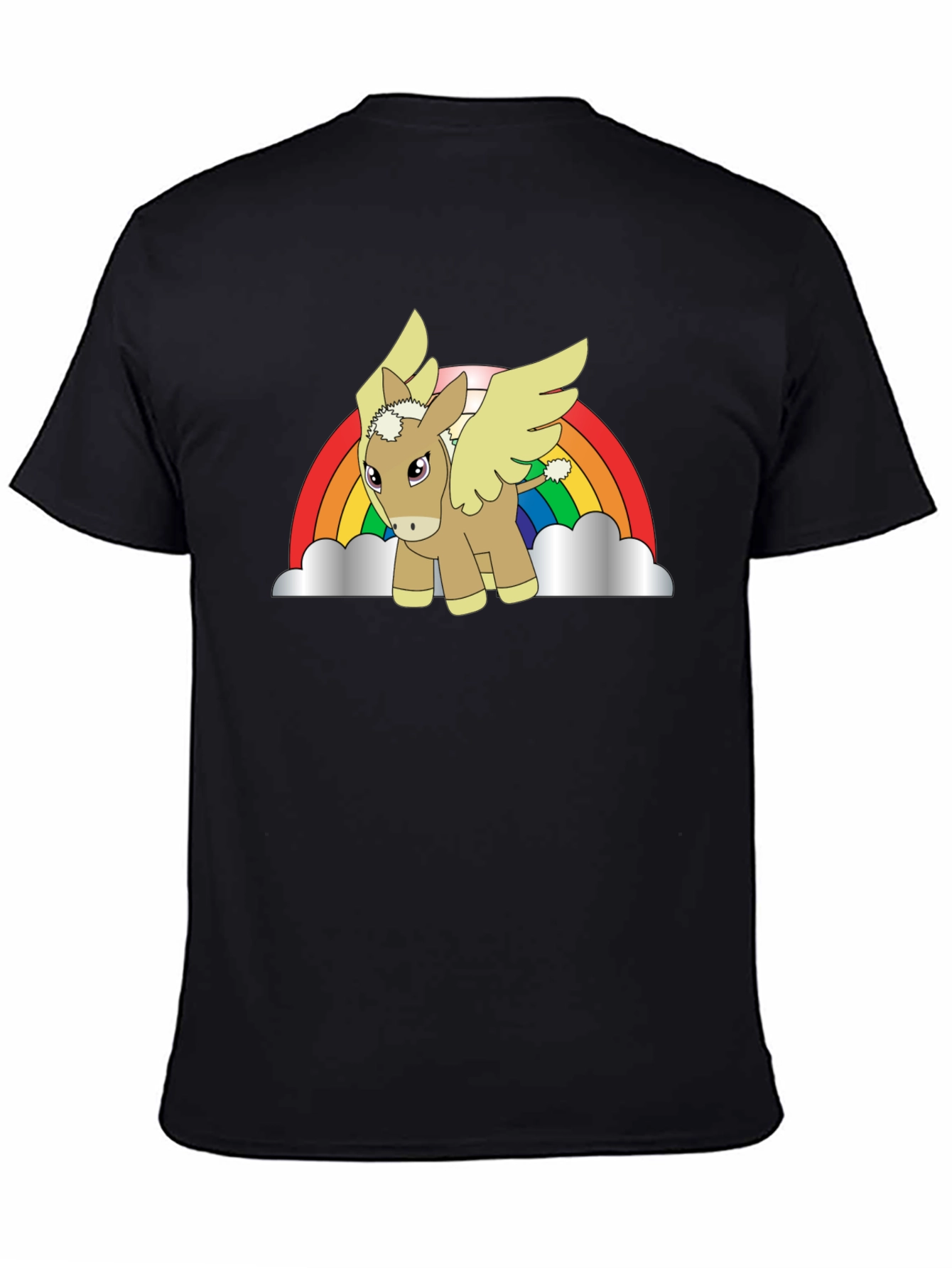 Rainbow Donkey Pegasus Black T-Shirt
