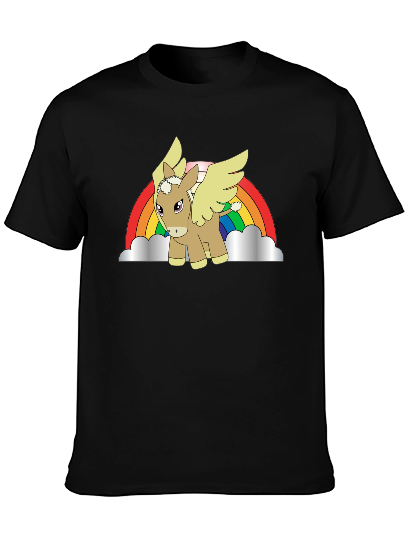 Rainbow Donkey Pegasus Black T-Shirt