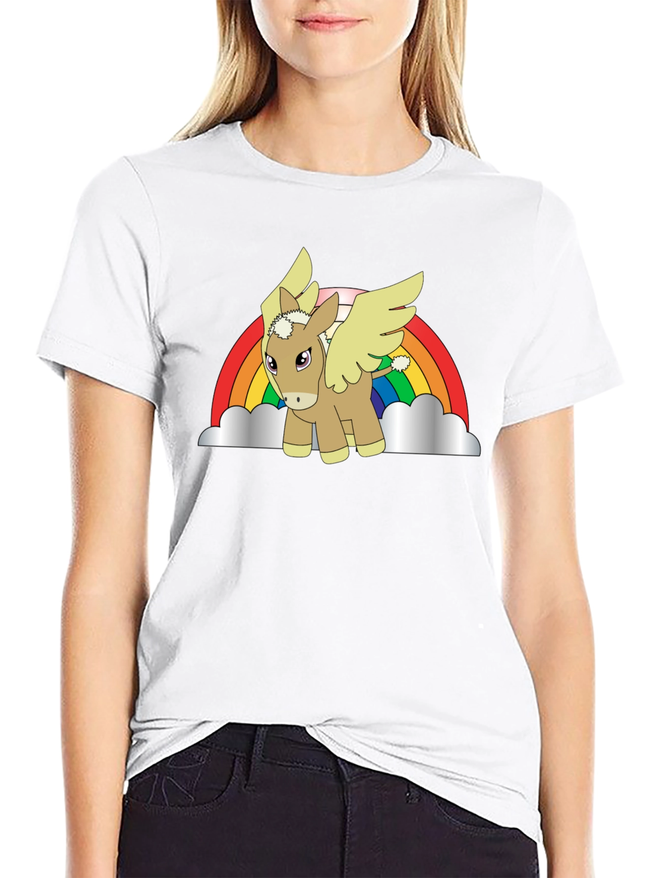 Rainbow Donkey Pegasus Black T-Shirt