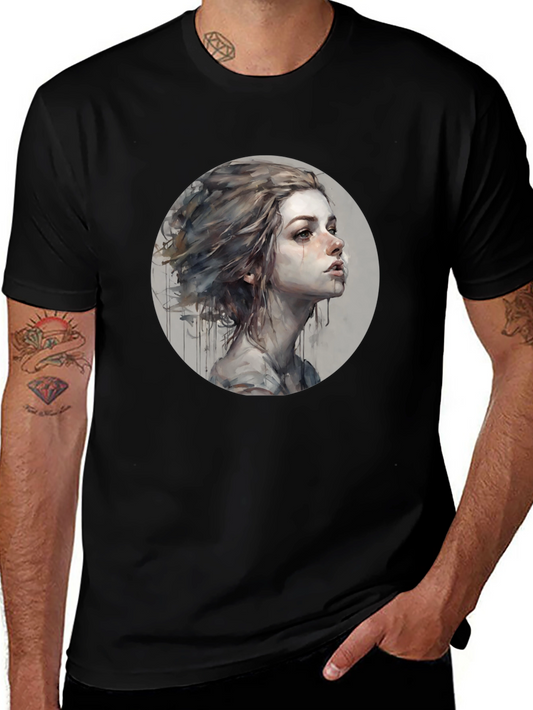 Watercolor Woman Graphic Tee - Modern Art Shirt