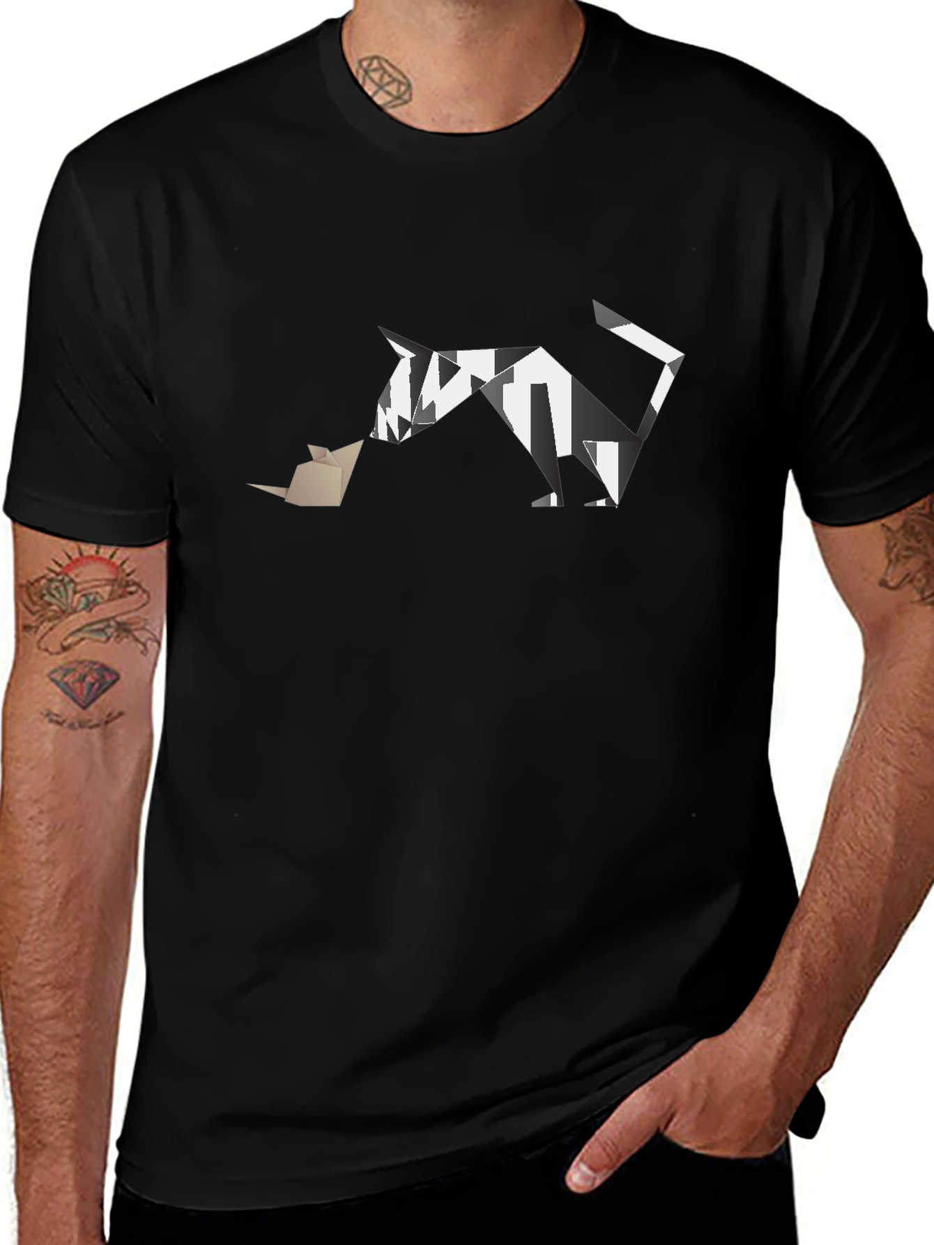 Geometric Cat and Mouse T-Shirt