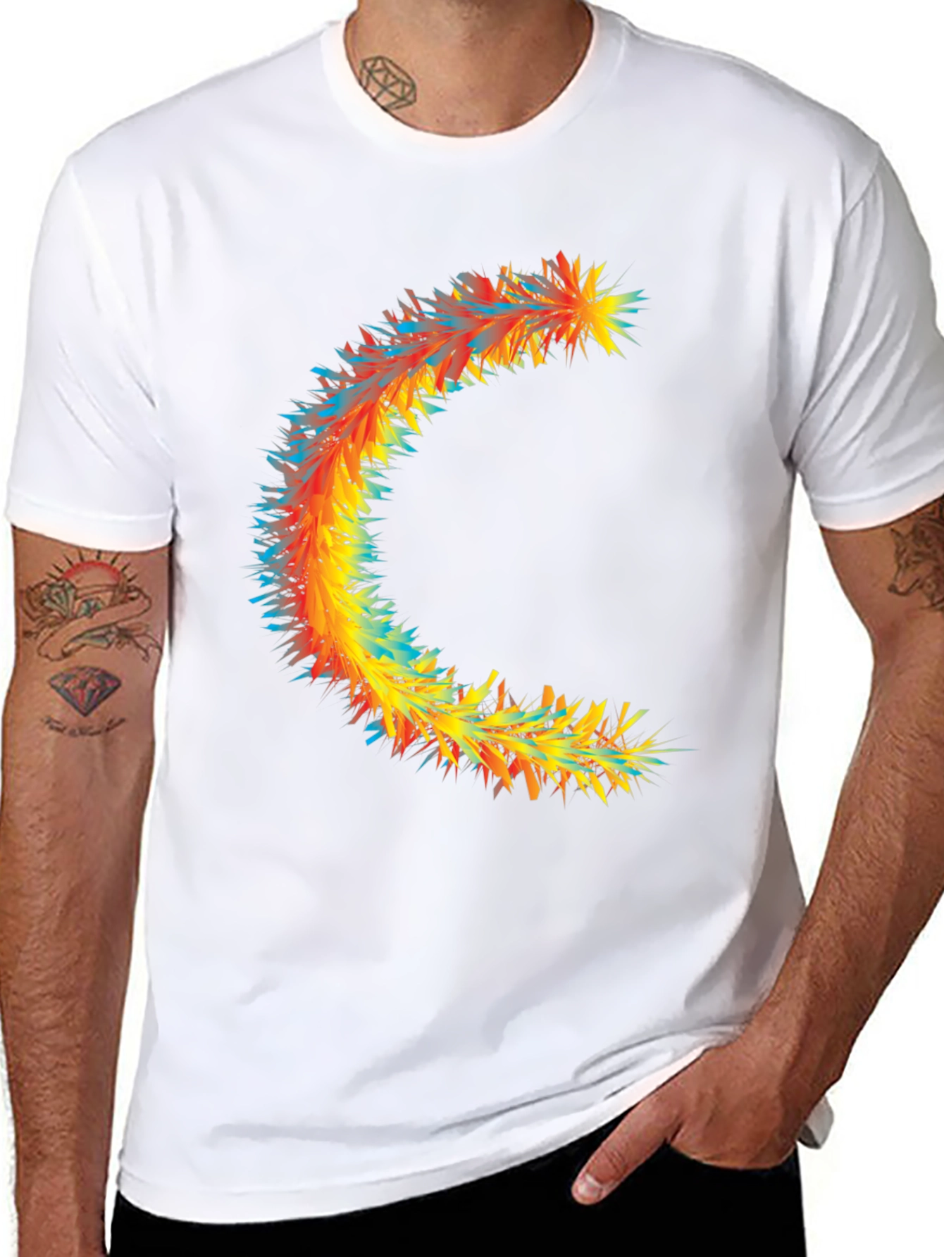 Abstract Crescent Graphic Tee - Stylish Black Cotton T-Shirt