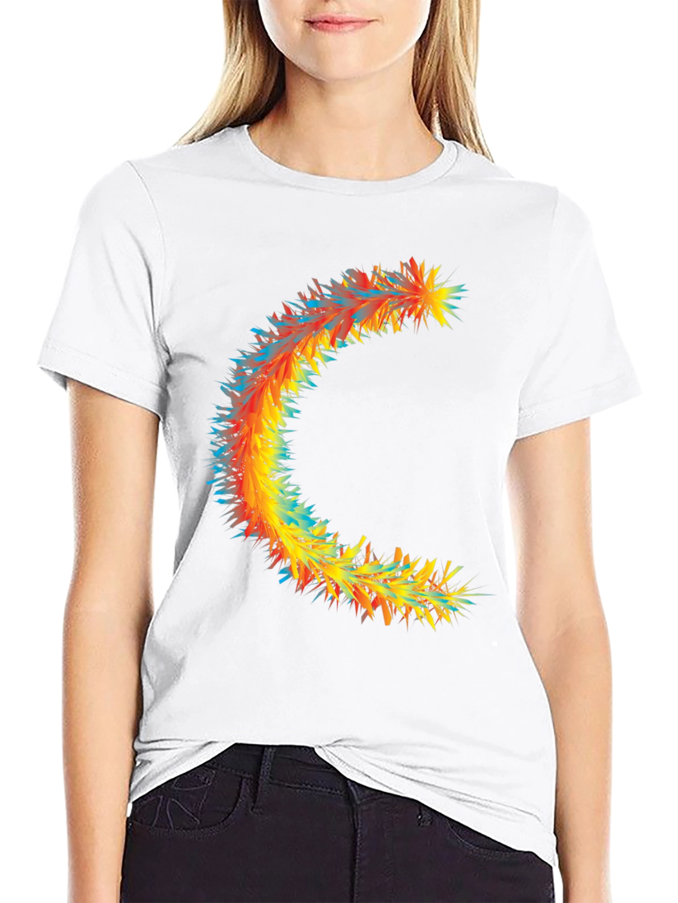 Abstract Crescent Graphic Tee - Stylish Black Cotton T-Shirt