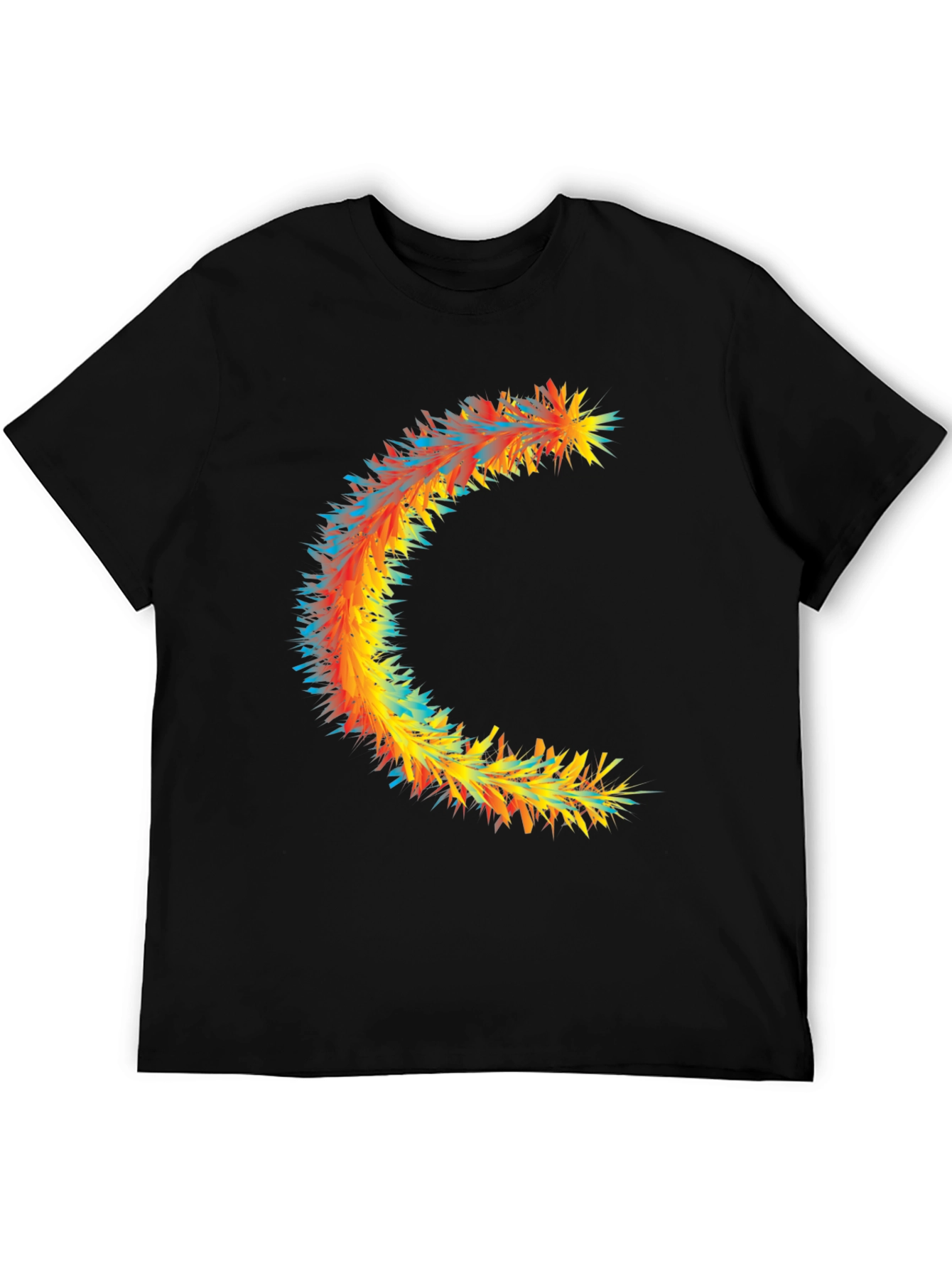 Abstract Crescent Graphic Tee - Stylish Black Cotton T-Shirt