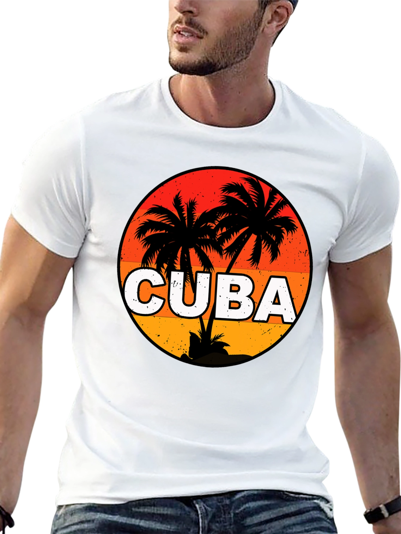 Cuba Palm Tree Sunset Graphic T-Shirt
