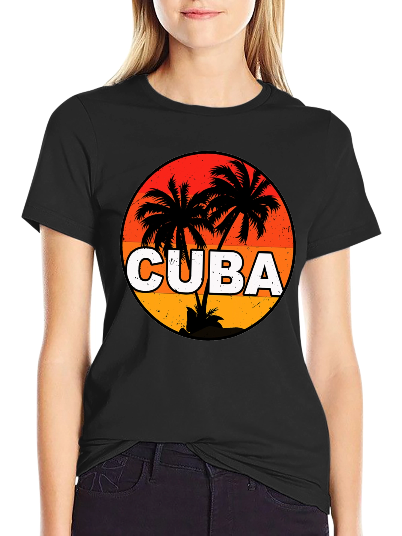 Cuba Palm Tree Sunset Graphic T-Shirt