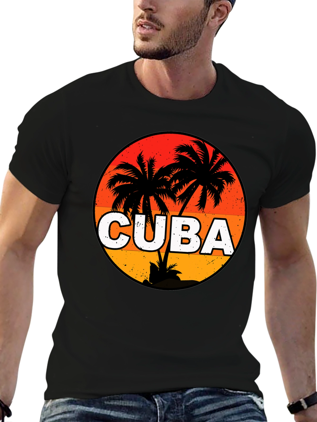 Cuba Palm Tree Sunset Graphic T-Shirt