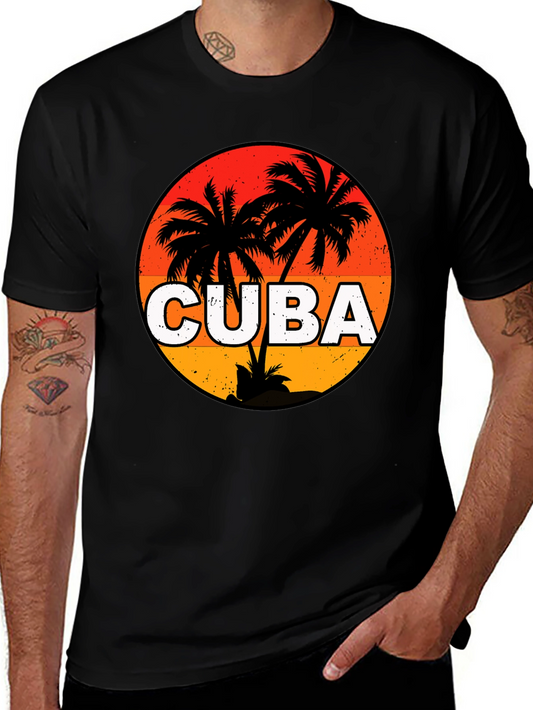 Cuba Palm Tree Sunset Graphic T-Shirt