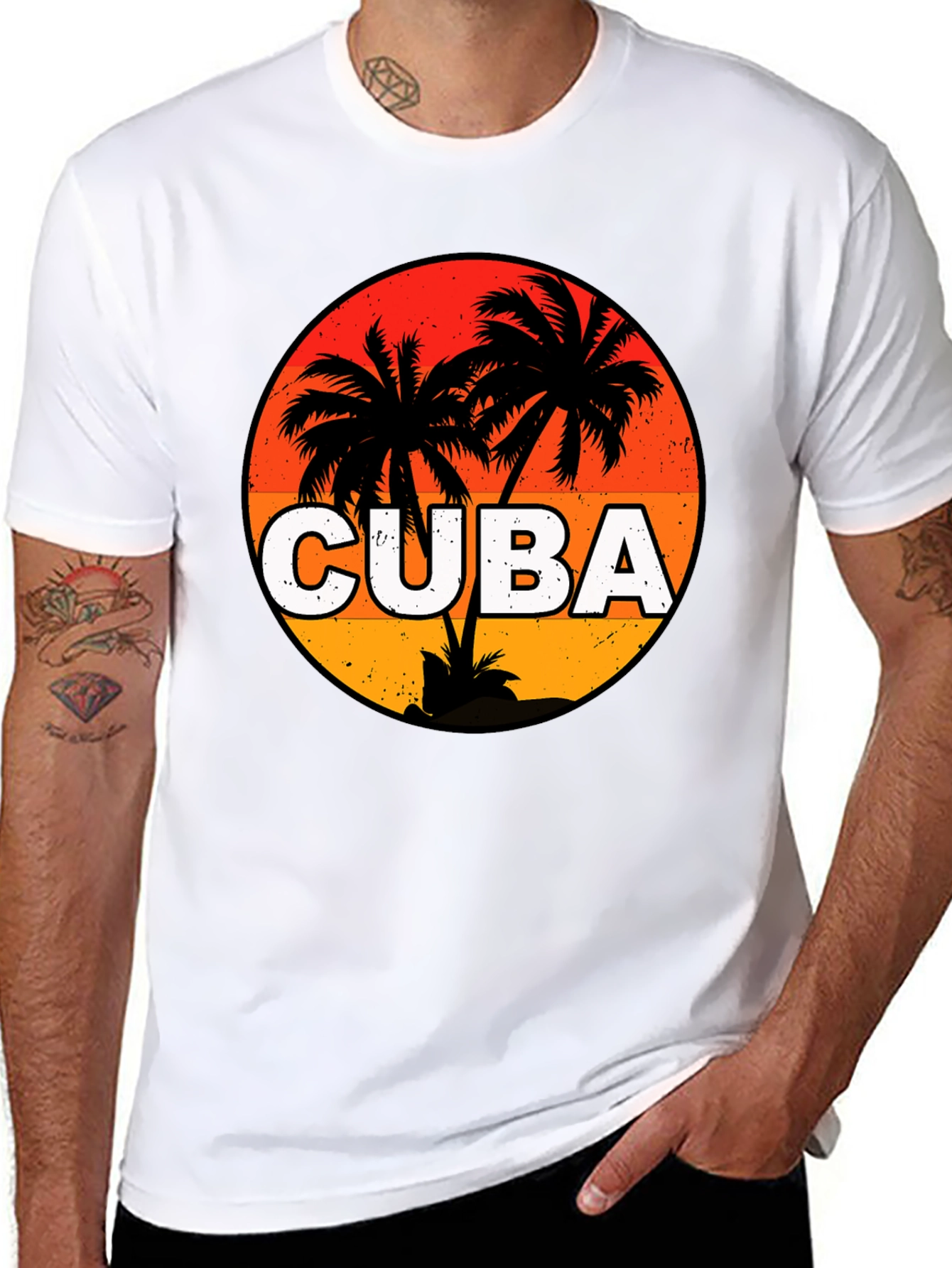 Cuba Palm Tree Sunset Graphic T-Shirt