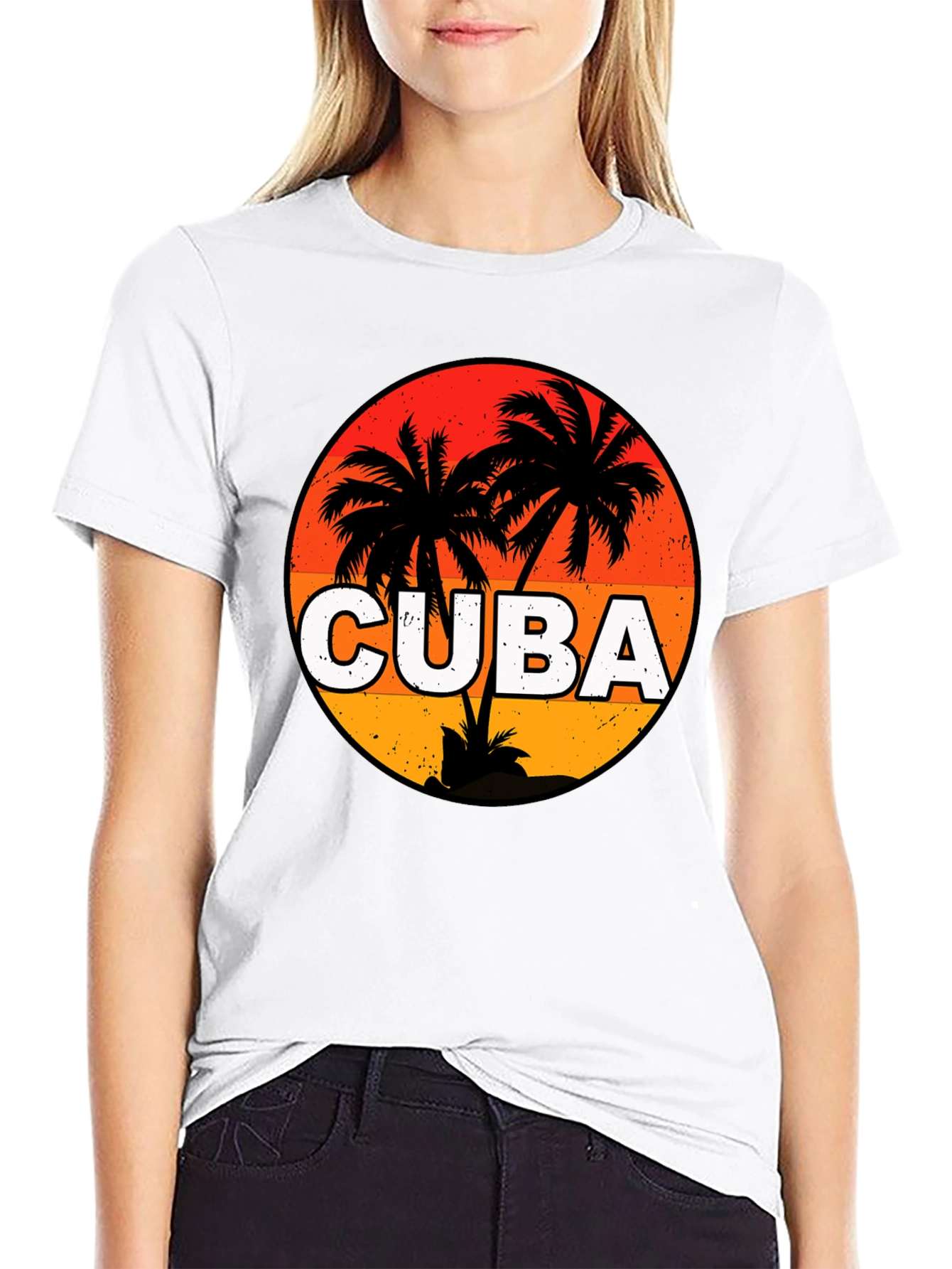 Cuba Palm Tree Sunset Graphic T-Shirt