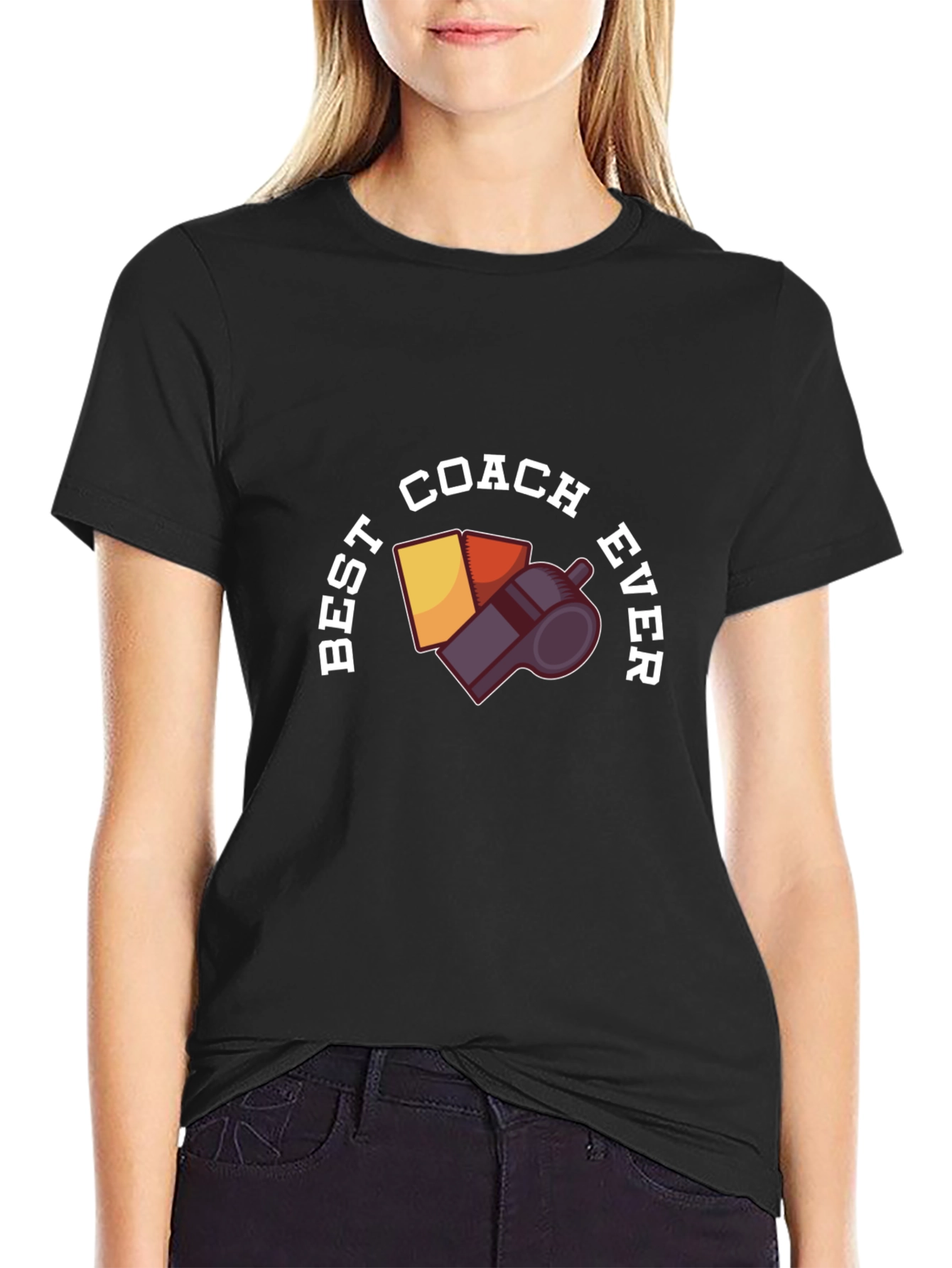 Best Coach Ever T-Shirt - Whistle & Cards Design
