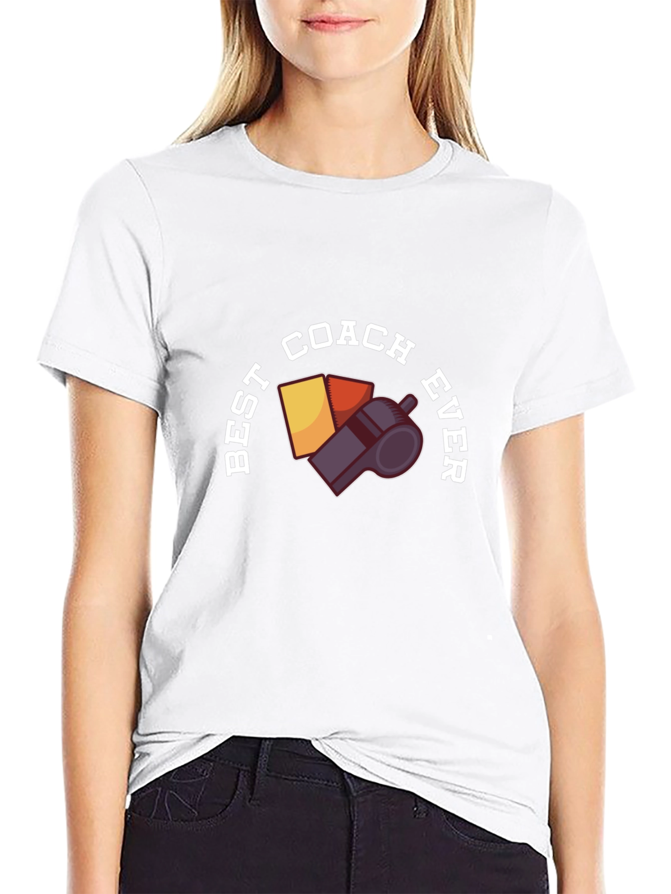 Best Coach Ever T-Shirt - Whistle & Cards Design