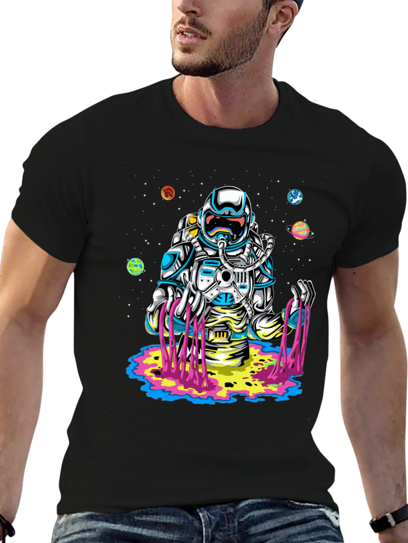 Astronaut Space Drip Graphic Tee - Black