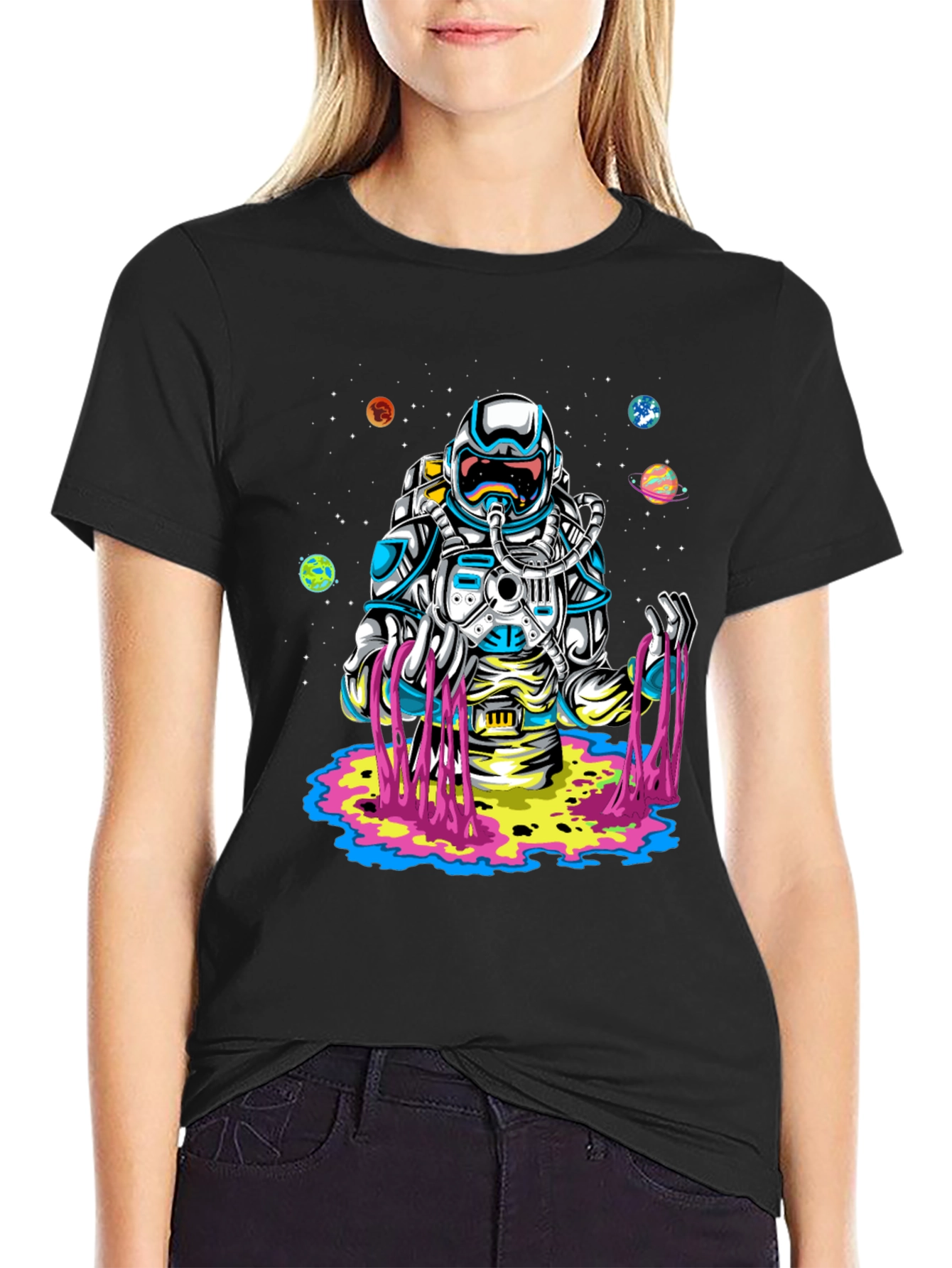 Astronaut Space Drip Graphic Tee - Black